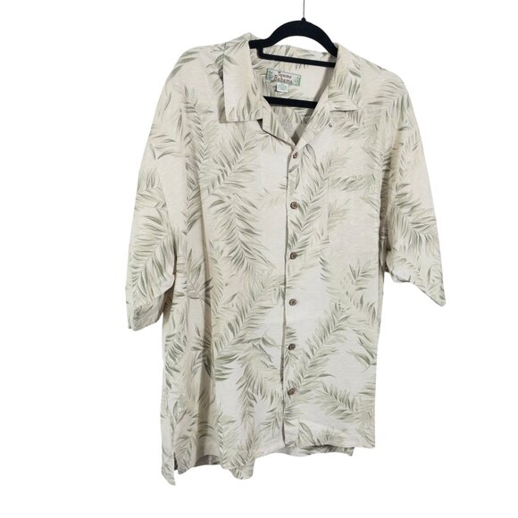 Tommy Bahama Beige Green Silk Tropical Print SZ XL Short Sleeve Button Down - Picture 2 of 12